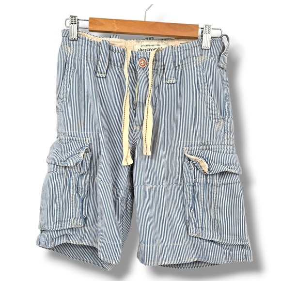 Abercrombie Cargo Shorts‎ Striped Drawstring Casual Blue White Kids Size 12 - Picture 1 of 8